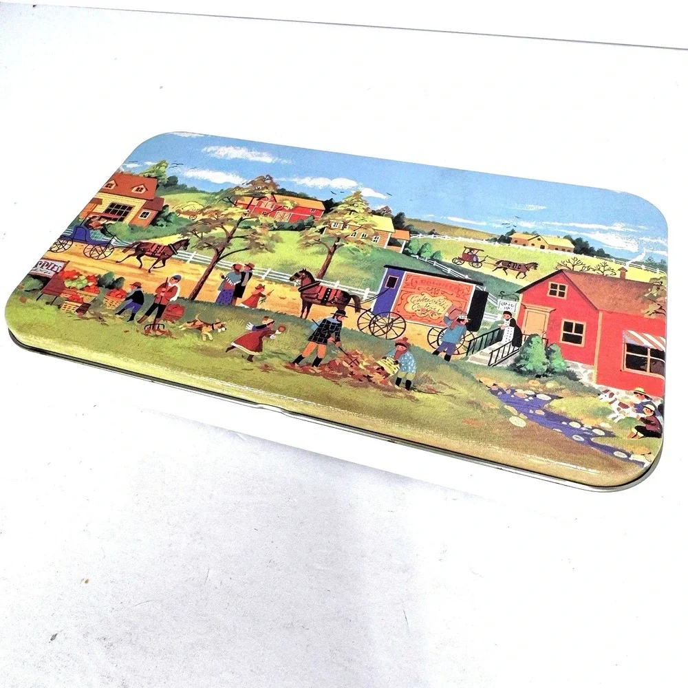 Vintage Tin Box Company‎ Americana Farm Scene Storage Tin 1983 Hinged Case